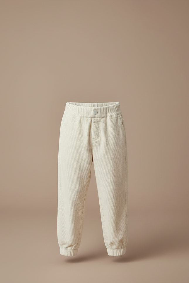 Pantalon Blanc Côtelé Ample Décontracté Enfant Garçon - Beige Cordé - vue 3