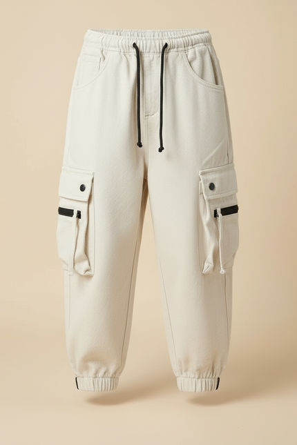 Pantalon Blanc Cargo Ample Décontracté Garçon - Beige Molleton - vue 3