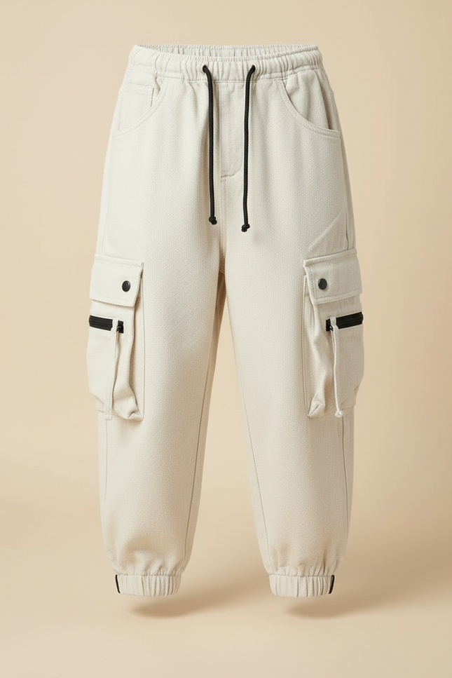 Pantalon Blanc Cargo Ample Décontracté Garçon - Beige Molleton - vue 3