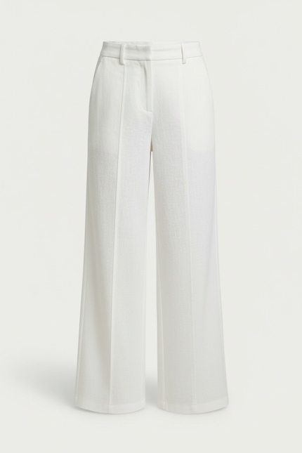 Pantalon Blanc Lin Ample Droit Taille Haute - vue 3