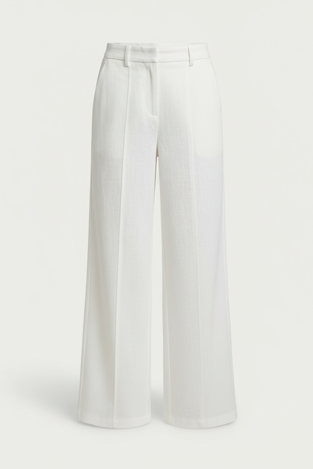 Pantalon Blanc Lin Ample Droit Taille Haute - vue 3