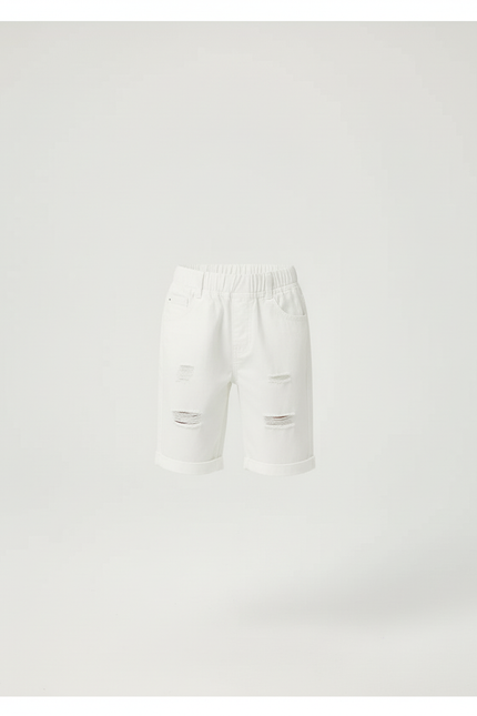 Pantalon Blanc Garçon Court Déchiré Décontracté Été - Jean - vue 3