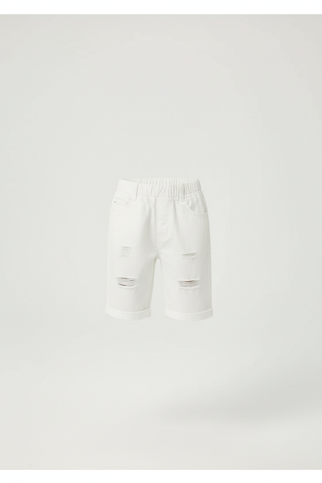 Pantalon Blanc Garçon Court Déchiré Décontracté Été - Jean - vue 3