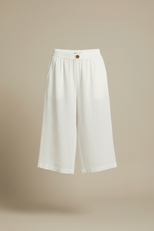 Pantalon Blanc Lin Ample Taille Élastique Décontracté - vue 3