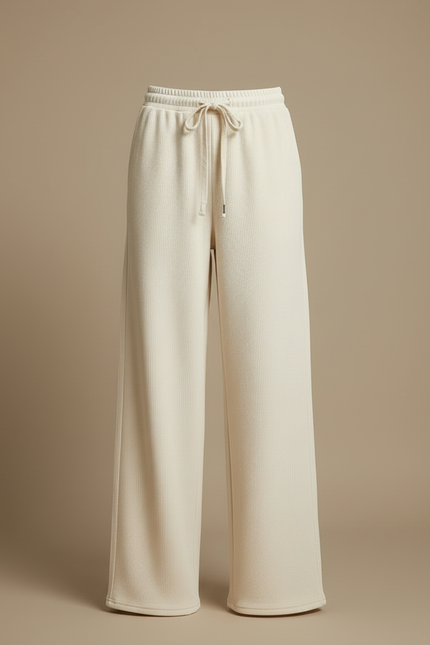 Pantalon Blanc Ample Côtelé Taille Haute Décontracté - Cordé - vue 3