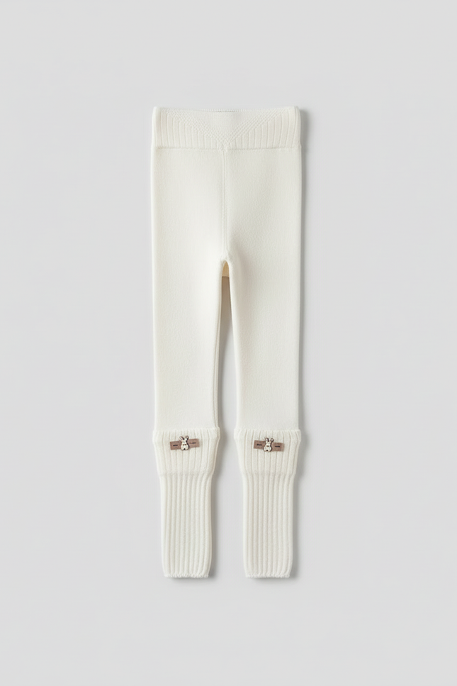 Pantalon Blanc Tricoté Côtelé Doublé Polaire Enfant - Maille - vue 2
