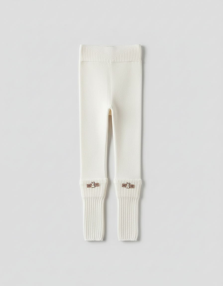 Pantalon Blanc Tricoté Côtelé Doublé Polaire Enfant - Maille - vue 2