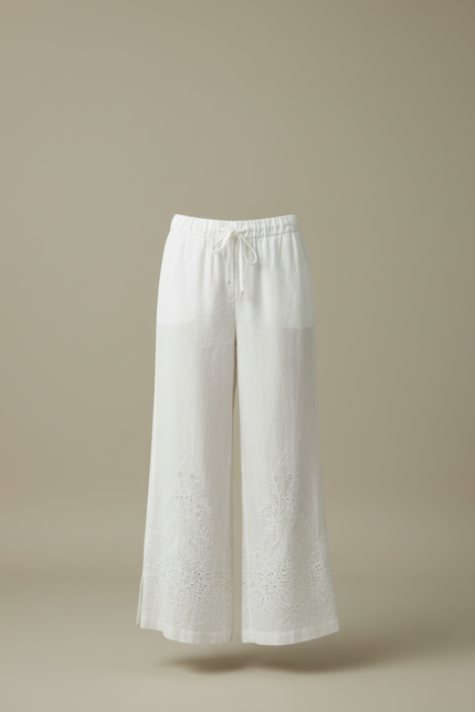 Pantalon Blanc Broderie Anglaise - Lin - vue 3