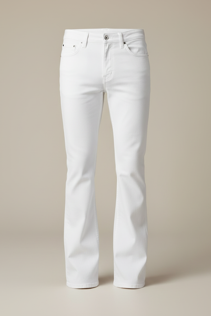 Pantalon Blanc Évasé Coton Vintage Homme Élégant - Jean - vue 3