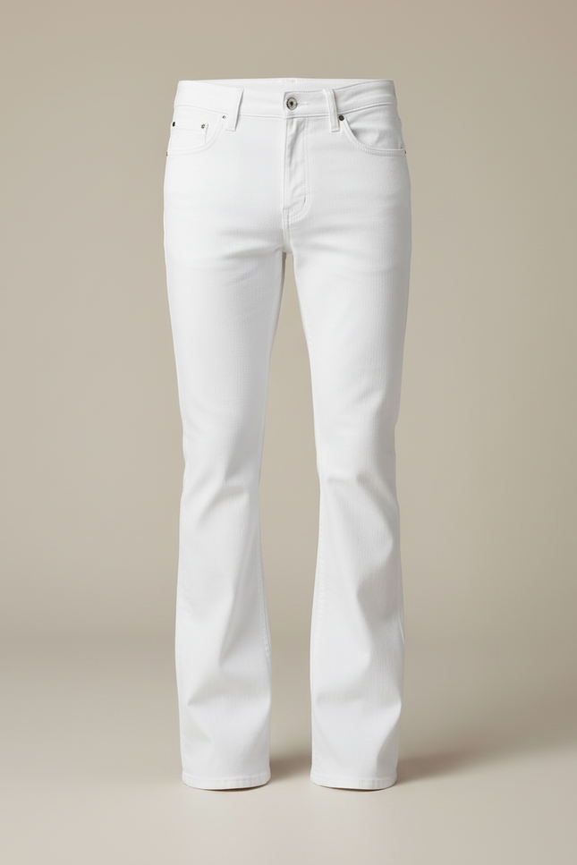 Pantalon Blanc Évasé Coton Vintage Homme Élégant - Jean - vue 3