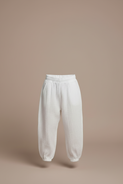 Pantalon Blanc Gaze Coton Ample Décontracté Enfant - vue 3