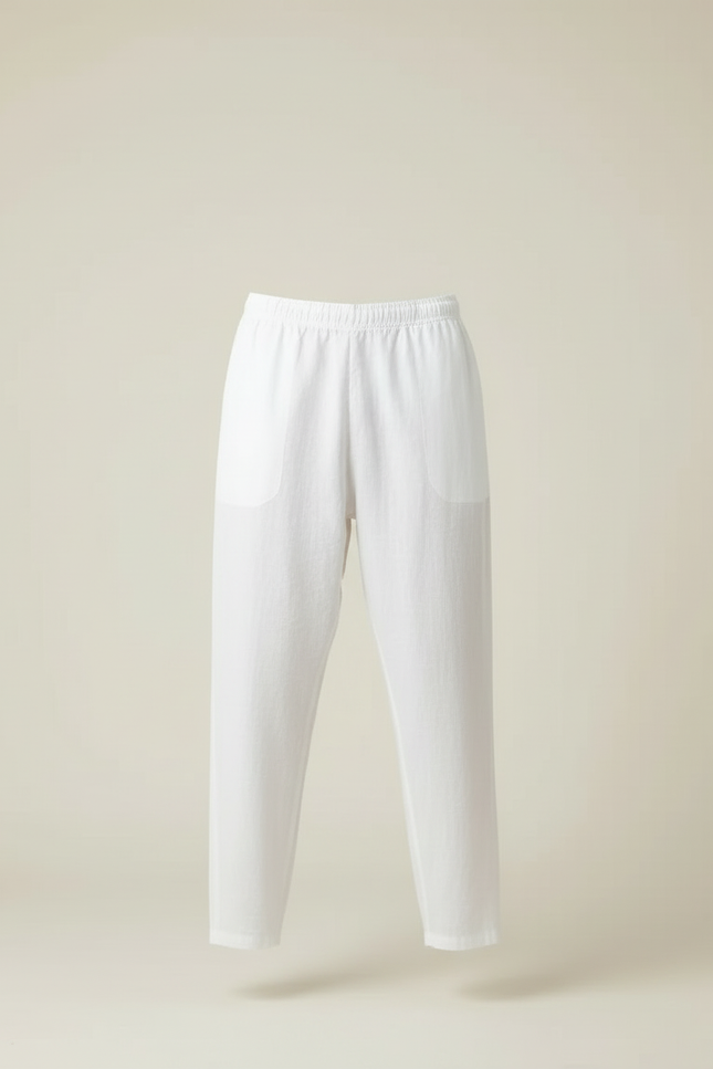 Pantalon En Lin Blanc Large Homme - vue 3