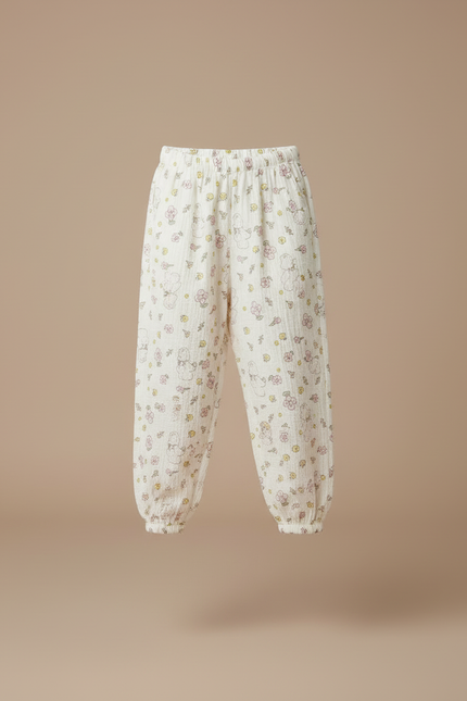 Pantalon Blanc Fluide Ample Motif Floral Mignon - Coton - vue 3
