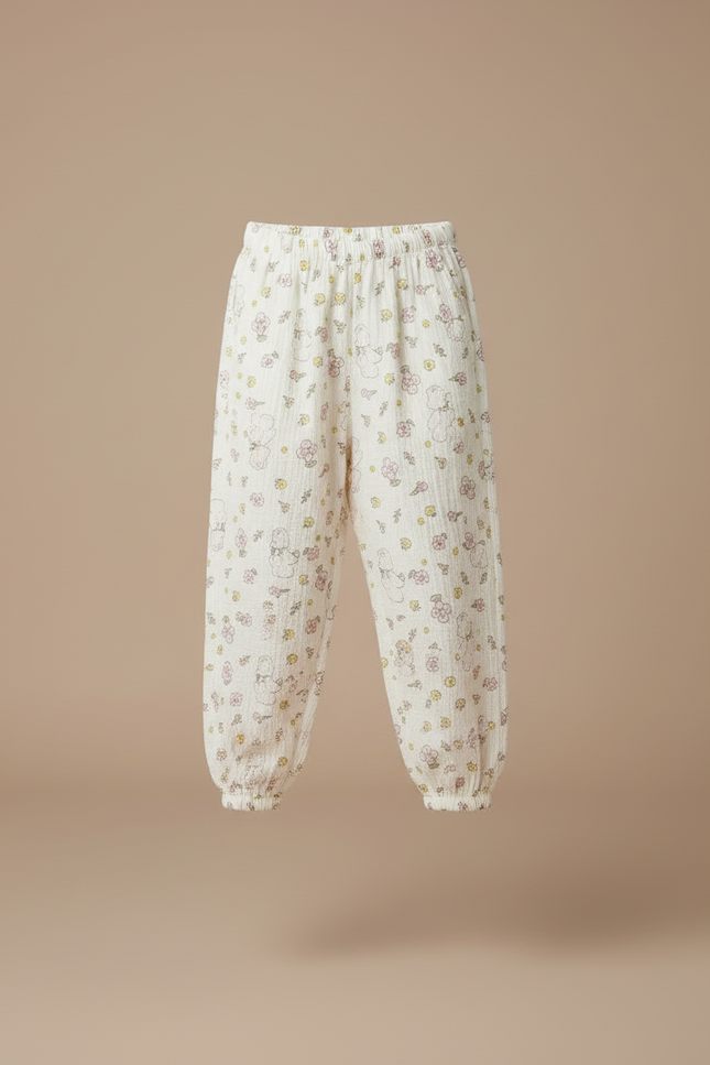 Pantalon Blanc Fluide Ample Motif Floral Mignon - Coton - vue 3