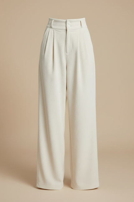 Pantalon Blanc Plissé Large Décontracté Femme Élégant - Cordé - vue 3