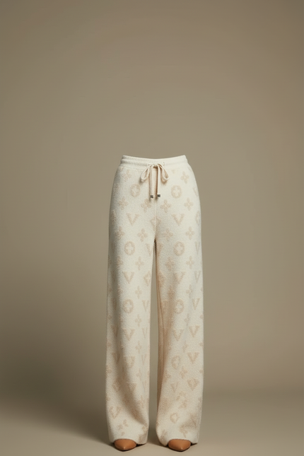 Pantalon Blanc Molletonné Jacquard Ample Décontracté Fluide - vue 3