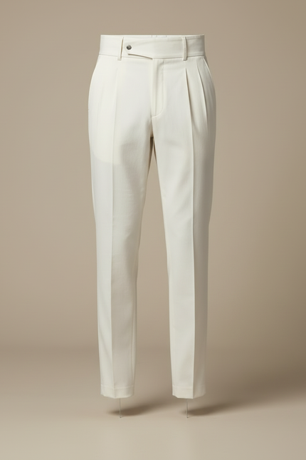 Pantalon Blanc Homme Plissé Habillé Élégant - Gabardine - vue 3