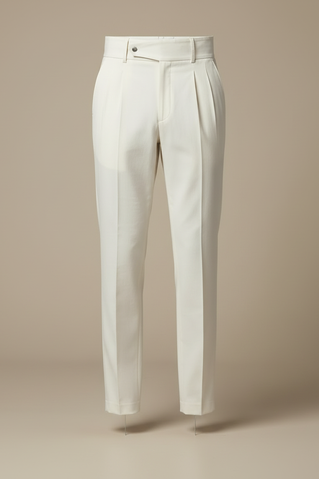 Pantalon Blanc Homme Plissé Habillé Élégant - Gabardine - vue 3