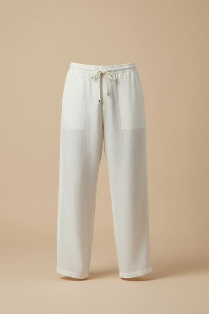 Pantalon Blanc Lin Ample Cordon Homme Décontracté - vue 3