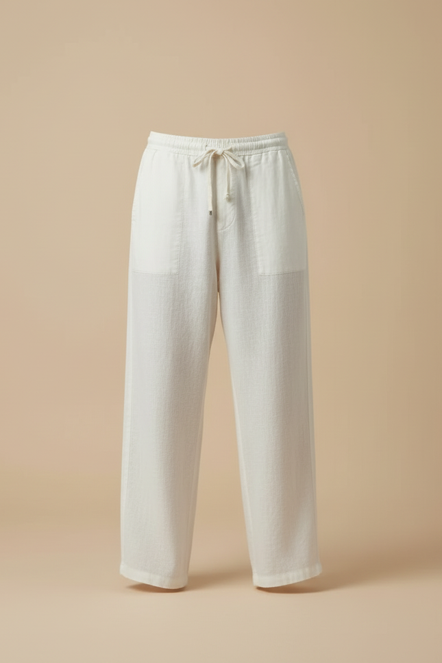 Pantalon Blanc Lin Ample Cordon Homme Décontracté - vue 3