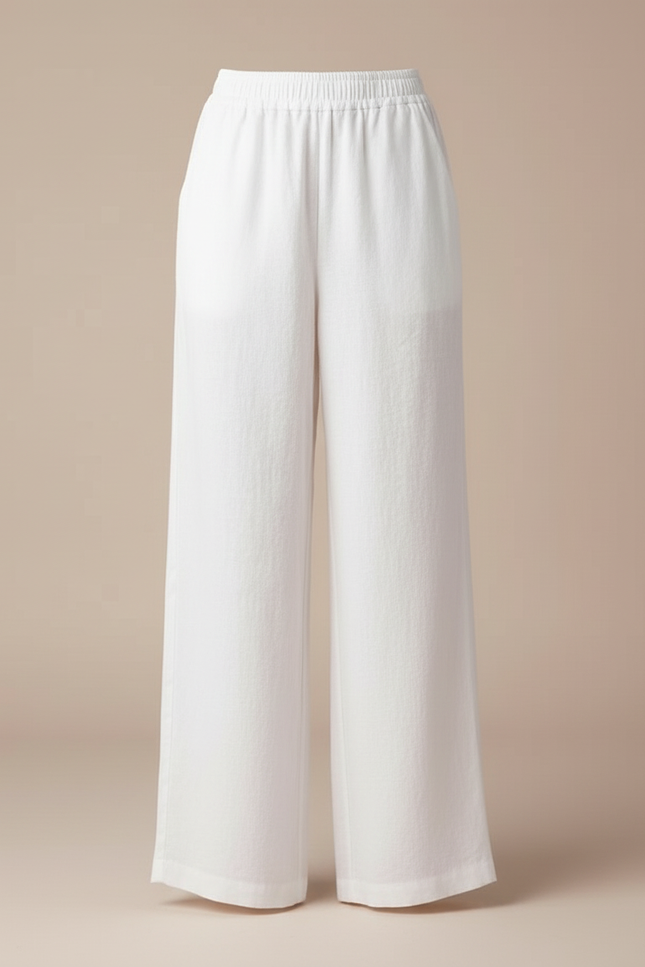Pantalon Blanc Lin Coton Ample Fluide Décontracté - vue 3