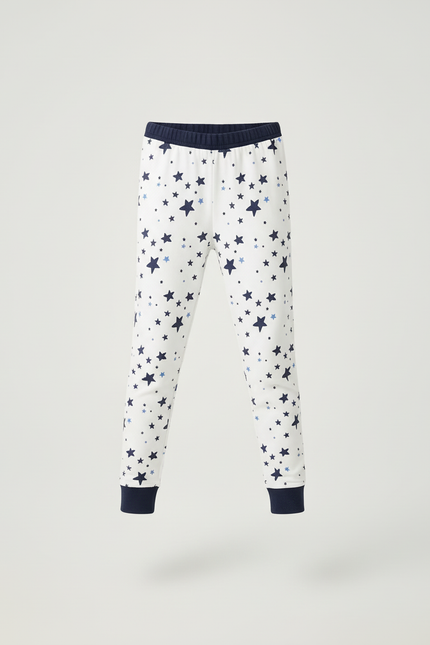 Pantalon Blanc Étoiles Coton Enfant Décontracté Confortable - Molleton - vue 3