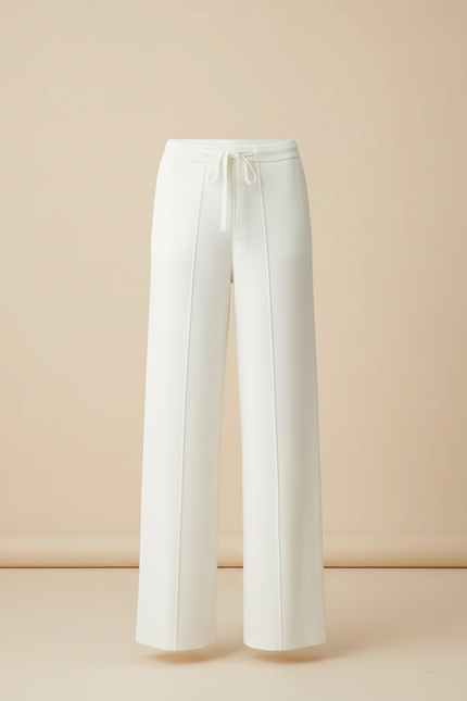 Pantalon Blanc Tricoté Large Fluide Confortable Femme - Maille - vue 3