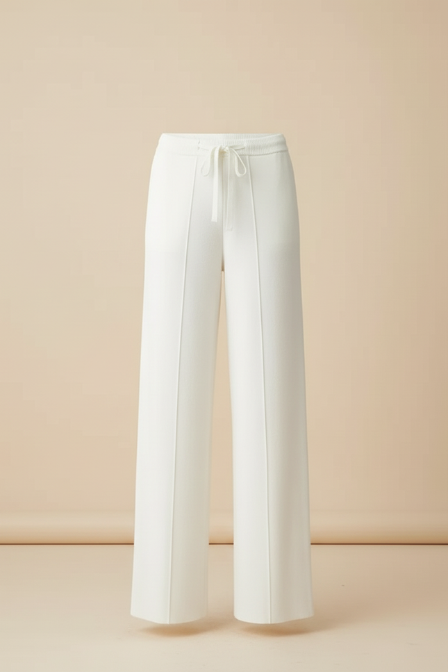 Pantalon Blanc Tricoté Large Fluide Confortable Femme - Maille - vue 3
