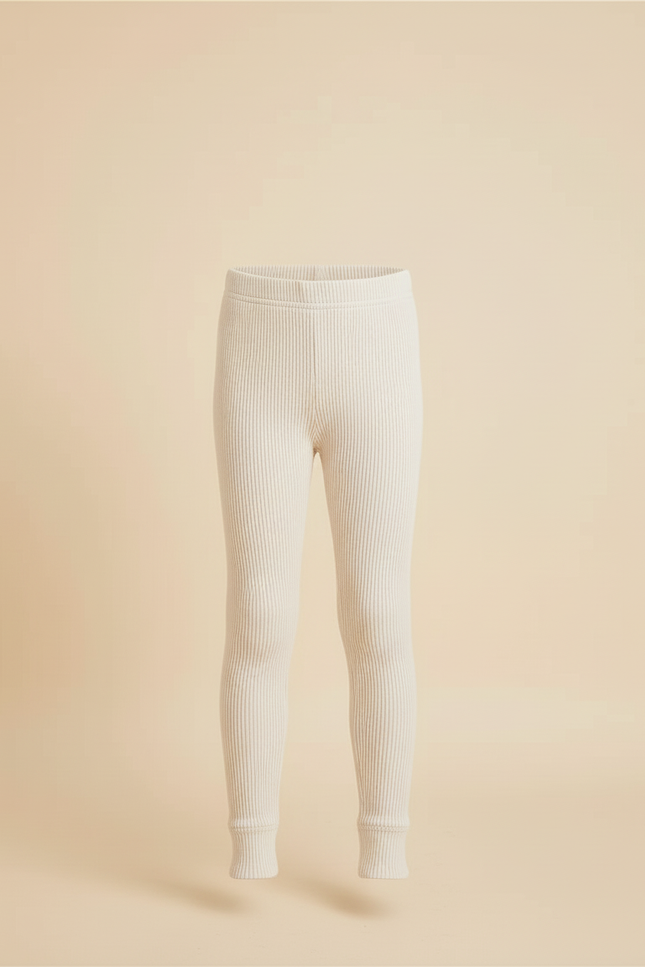 Pantalon Blanc Côtelé Décontracté Enfant Rayé Confortable - Beige Maille - vue 3