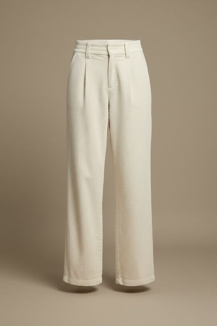 Pantalon Blanc Côtelé Ample Élégant Hiver - Cordé - vue 3