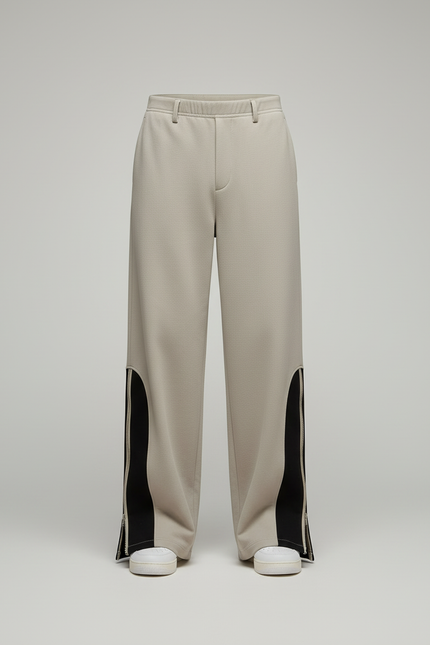 Pantalon Blanc Ample Décontracté Zippé Homme - Beige Molleton - vue 3