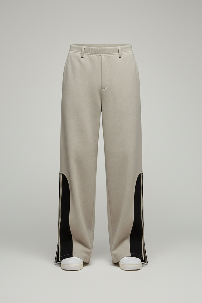 Pantalon Blanc Ample Décontracté Zippé Homme - Beige Molleton - vue 3
