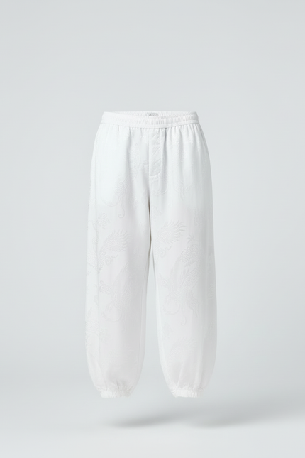 Pantalon Blanc Sarouel Ample Brodé Dragon Homme - Satin - vue 3