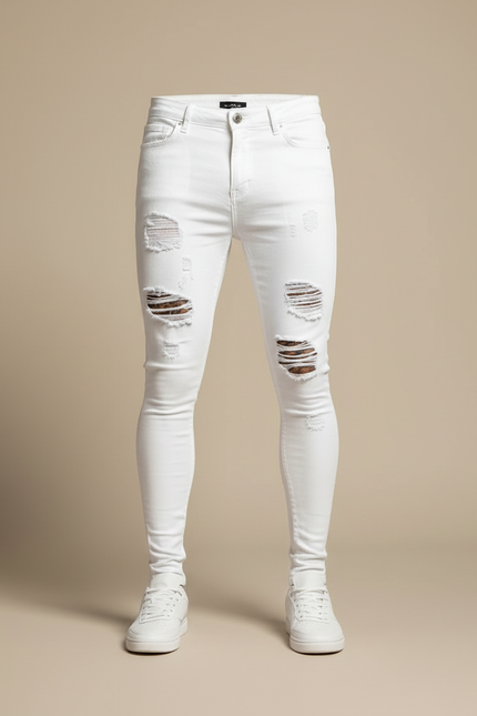 Pantalon Blanc Déchiré Skinny Denim Homme - Jean - vue 3