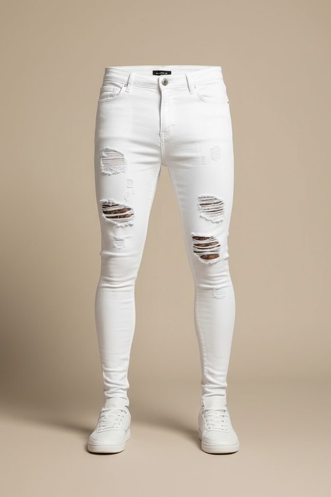 Pantalon Blanc Déchiré Skinny Denim Homme - Jean - vue 3