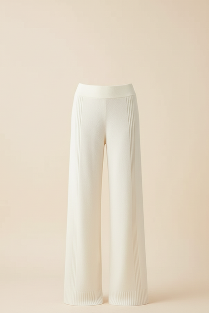 Pantalon Blanc Tricoté Ample Confortable Femme Fluide - Maille - vue 3