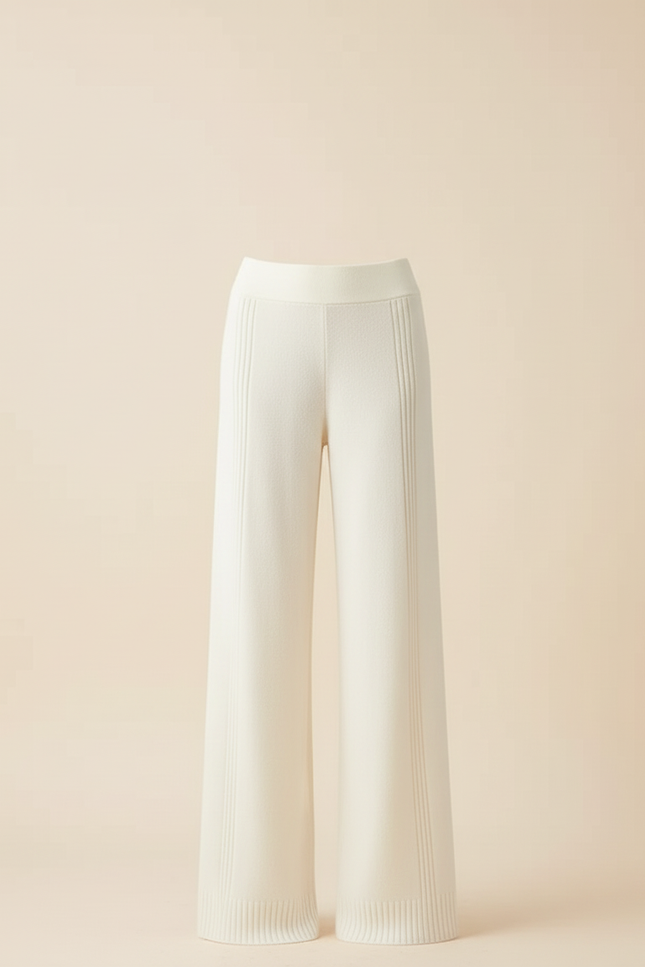 Pantalon Blanc Tricoté Ample Confortable Femme Fluide - Maille - vue 3