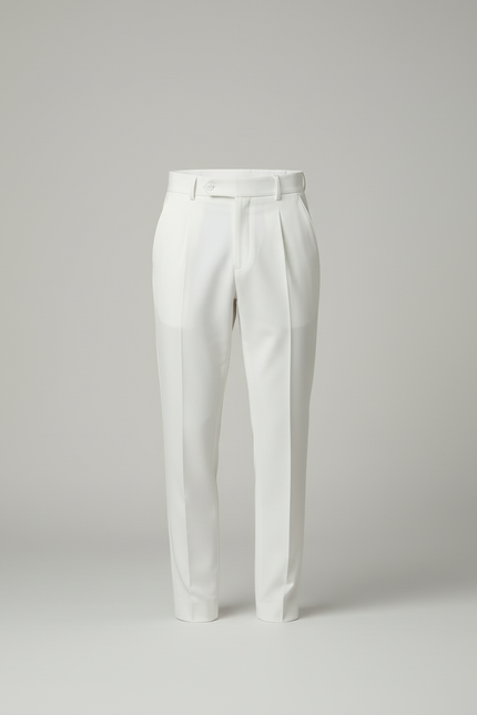 Pantalon Blanc Plissé Coupe Slim Élégant Homme - Polyester - vue 3