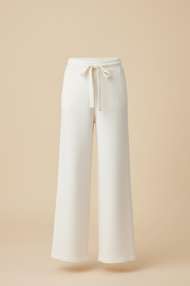 Pantalon Blanc Droit Ample Cordon Confortable Fille - Maille - vue 3