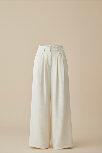 Pantalon Blanc Fluide Ample Plissé Confortable Femme - Viscose - vue 3
