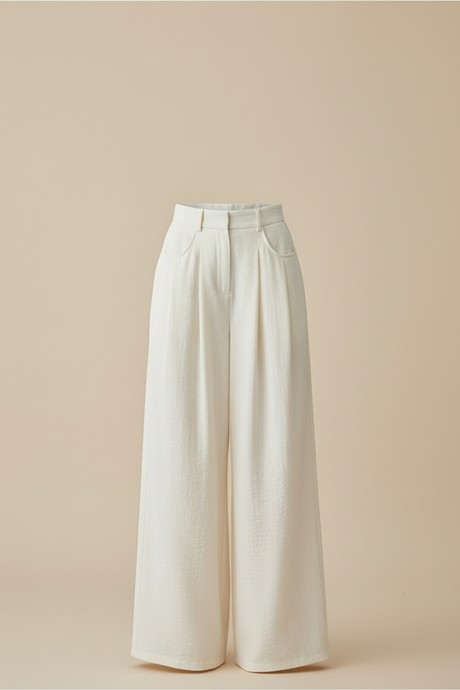 Pantalon Blanc Fluide Ample Plissé Confortable Femme - Viscose - vue 3