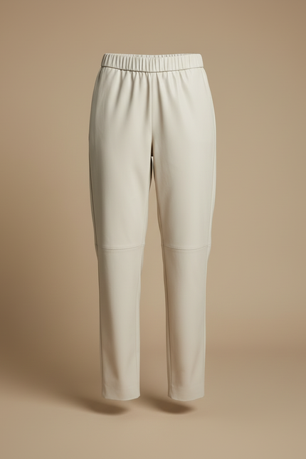 Pantalon Blanc Similicuir Ample Taille Élastique - Beige Simili cuir - vue 3