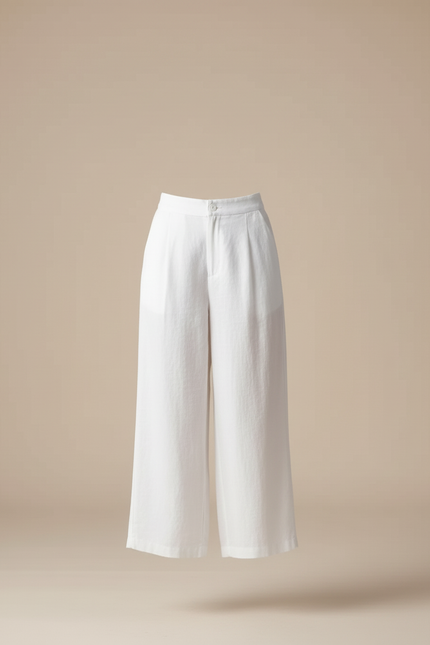 Pantalon Blanc Ample Lin Taille Haute Décontracté - vue 3