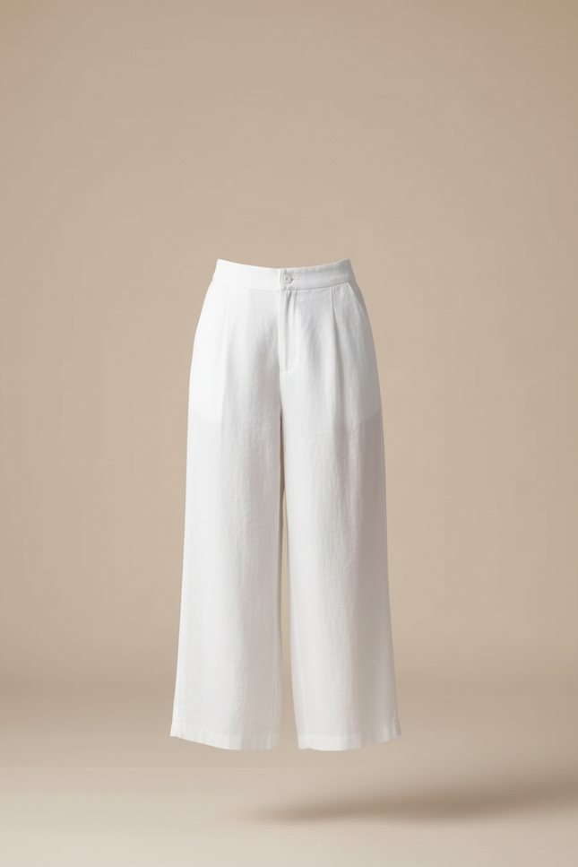 Pantalon Blanc Ample Lin Taille Haute Décontracté - vue 3