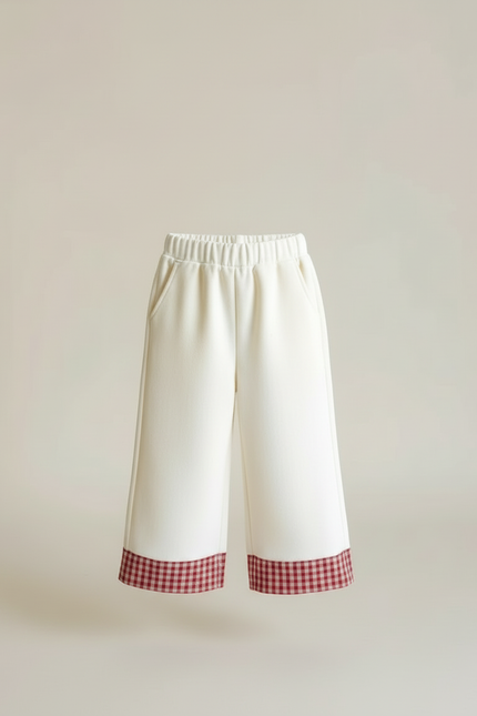 Pantalon Blanc Ample Carreaux Vichy Rouge Enfant - Maille - vue 3