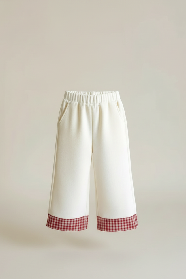 Pantalon Blanc Ample Carreaux Vichy Rouge Enfant - Maille - vue 3