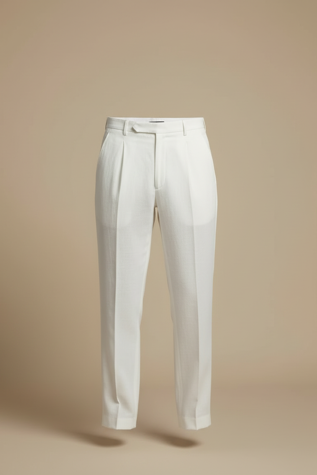 Pantalon Blanc Lin Plissé Droit Homme Léger - vue 3