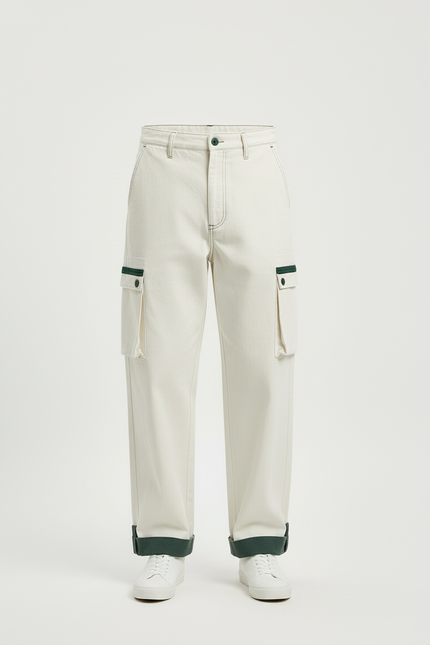 Pantalon Blanc Cargo Ample Coton Homme Streetwear - Toile - vue 3