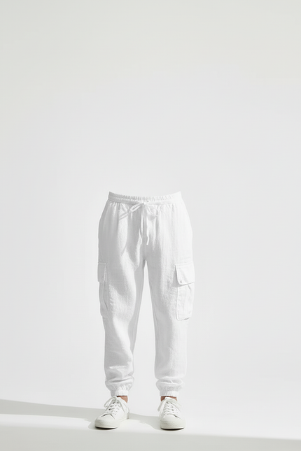 Pantalon Blanc Cargo Lin Enfant Décontracté Léger - vue 3