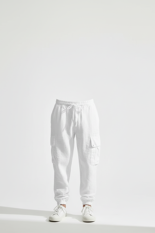 Pantalon Blanc Cargo Lin Enfant Décontracté Léger - vue 3